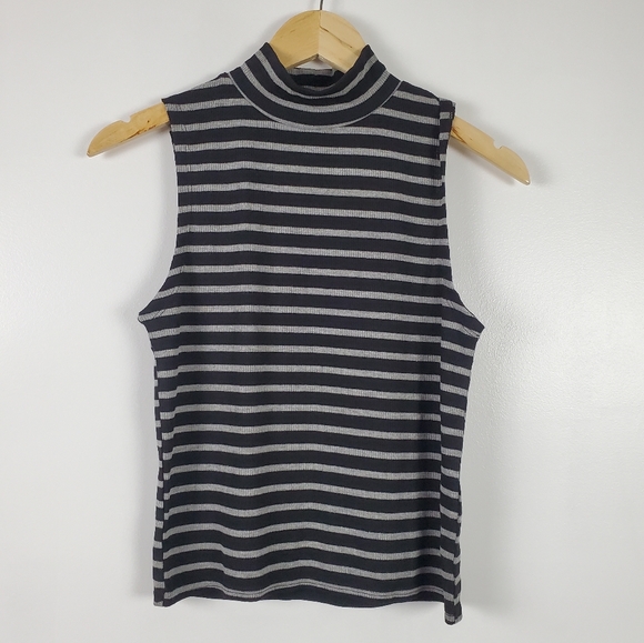 Poof! Tops - Poof! New York NWT mock neck striped tank grey/blk